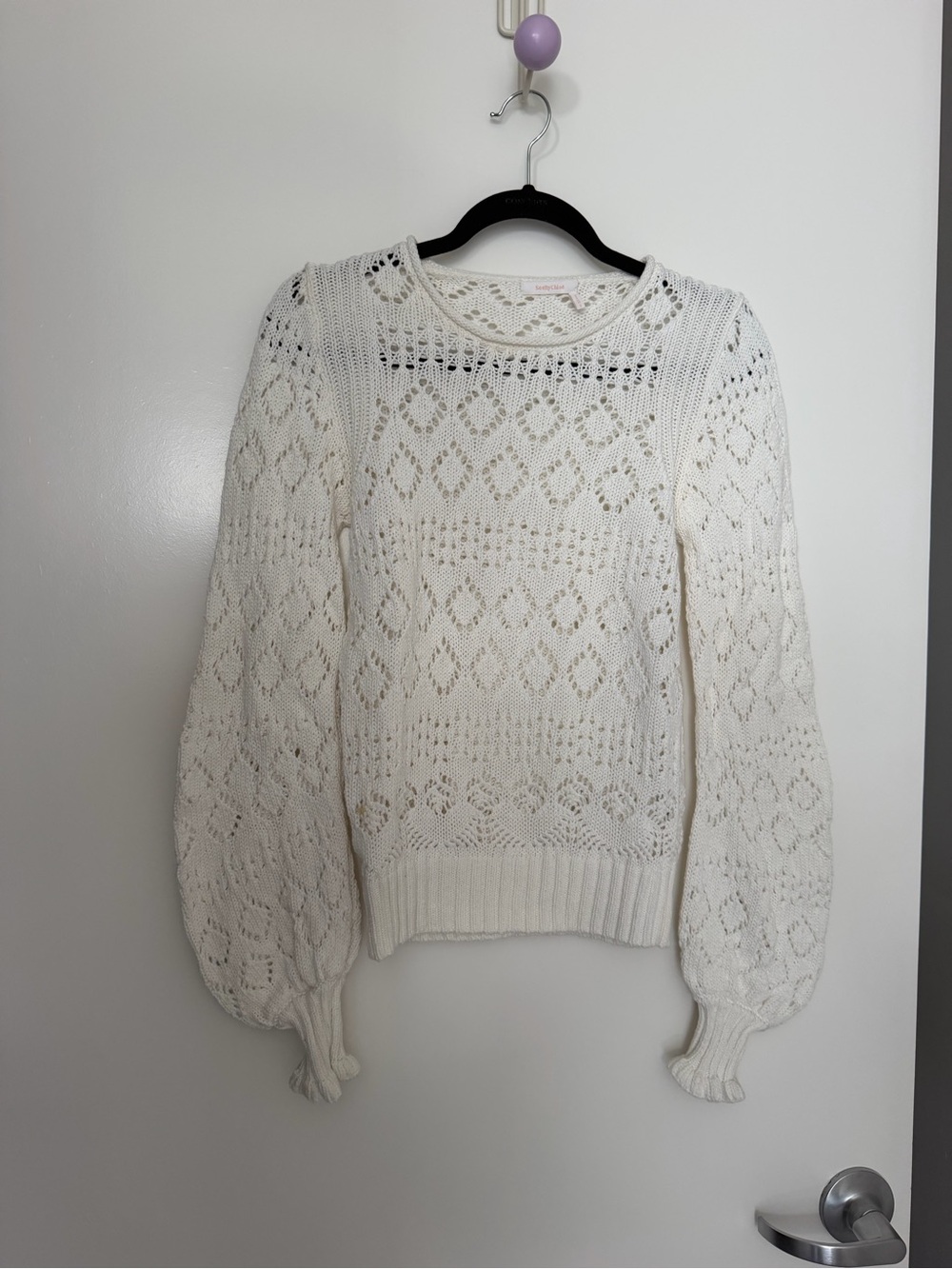See by Chloรฉ Ivory Open-Knit Balloon Sleeve Sweater